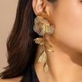 Gold Floral Earrings – Statement Cascading Layered Bloom Earrings for Summer Weddings, Elegant Dangle Gift for Her, Metal Petal Jewelry