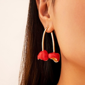 Cherry Drop Earrings – Fruit-Inspired Red Dangle Earrings for Spring & Summer, Playful Gift for Her