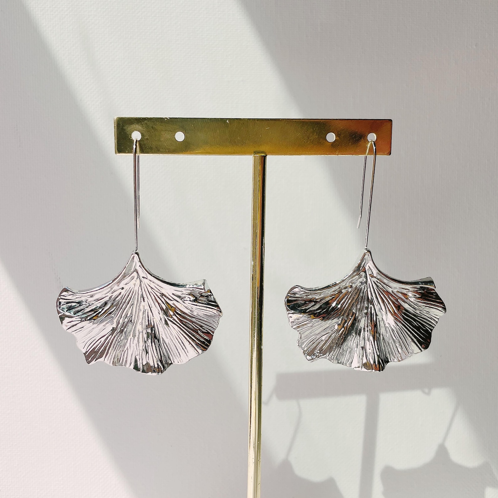 Pearl Accented CZ Gold Dipped Ginkgo Leaf Dangle Earrings main image 0
