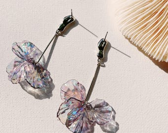 Silver Floral Earrings – Crystal Iridescent Petal Dangle for Weddings, Bridesmaids, Gift for Her