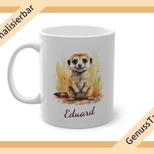Personalized coffee mug meerkat watercolor mug with name name mug animals animal motif mug with animal motif meerkat gift