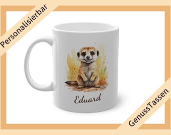 Tazza da caffè personalizzata con motivo acquerello di suricato, tazza con nome, tazza con nome, tazza con motivo animale, tazza con motivo animale, regalo di suricato