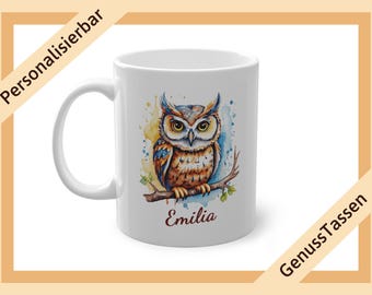 Tazza da caffè personalizzata con gufo, tazza acquerello con nome, tazza con nome, tazza con animali, tazza con motivo animale, tazza con motivo animale, regalo gufo
