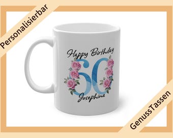 Personalized coffee mug for 60th birthday blue personalized mug 60th birthday mug with name name mug Happy Birthday