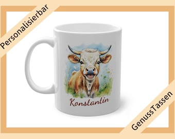 Tazza da caffè personalizzata con mucca, tazza acquerello con nome, tazza con nome, tazza con animali, tazza con motivo animale, tazza con motivo animale, mucca, regalo contadino