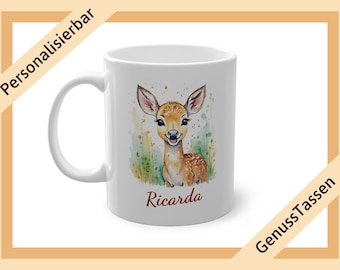 Tazza da caffè personalizzata con cervo, tazza acquerello con nome, tazza con nome, tazza con motivo animali, tazza con motivo animali, regalo cervo