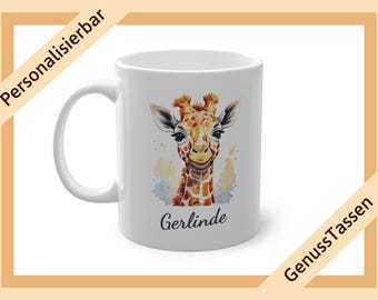 Tazza da caffè personalizzata con giraffa, tazza acquerello con nome, tazza con nome, tazza con motivo animali, tazza con motivo animali, regalo giraffa
