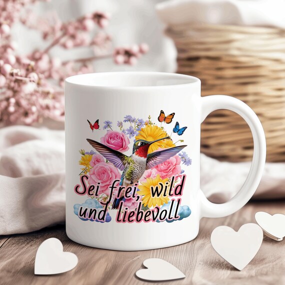 Sei frei, wild und liebevoll wunderschöne Kolibri und Schmetterling Tasse Boho Stil Liebe Tasse Tiermotiv Kolibri Tiermotiv Schmetterling