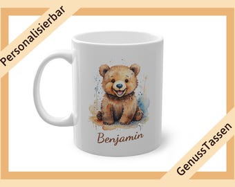 Taza de café personalizada oso osito taza de acuarela con nombre taza con nombre animales motivo animal taza con motivo animal oso regalo