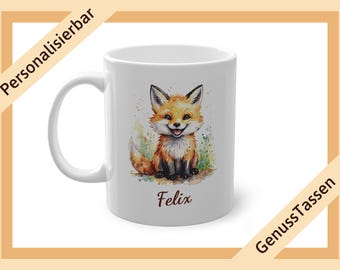 Personalized coffee mug fox watercolor mug with name name mug animals animal motif mug with animal motif fox gift