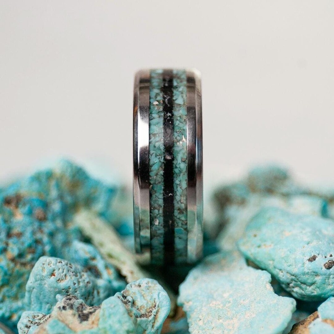 Custom Steel Rings Hand-made Custom Stainless Steel Ring | 8mm, 4mm Band | Natural Stone ...