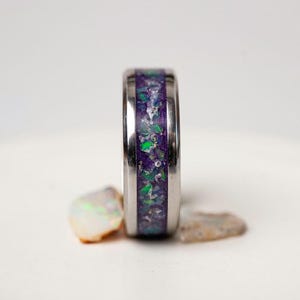Ethiopian Opal Ring | Unique Opal Inlay, Hypoallergenic Stainless Steel Band, One-of-a-Kind Natural Stone Jewelry