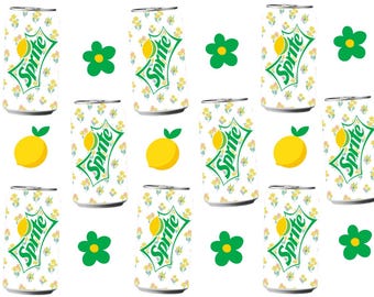 green soda flowered can 2 Uv dtf ( this is a physical product) includes 2 decals of the design listed )