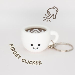 Cute Latte Fidget Clicker Keychain, Stress and Anxiety Relief, ADHD, ASMR, Sensory Fidget Toy, Stim Toy