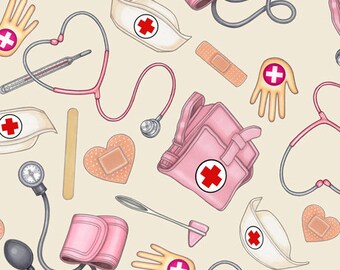 Doctor Toss in Ecru part of the Just What the Doctor ordered line by Quilting Treasures Fabrics You choose the cut