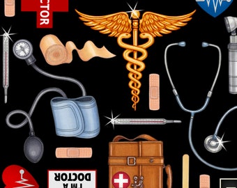 Doctor Toss in Ecru part of the Just What the Doctor ordered line by Quilting Treasures Fabrics You choose the cut