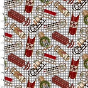 Vintage Sleds in Gray part of the A Christmas to Remember Line by 3 Wishes Fabric  - You choose the cut