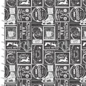 Vintage Patch in Charcoal part of the A Christmas to Remember Line by 3 Wishes Fabric  - You choose the cut