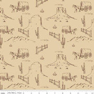John Wayne Western Landscape Tan - door Riley Blake Designs - Jij kiest de snit