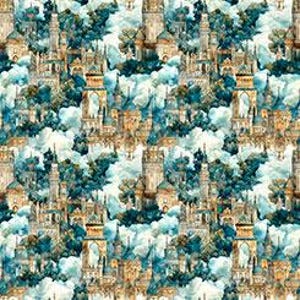 Castles in Clouds in Light Brown and Teal part of the Folklore Line by Quilting Treasures - you chose the cut
