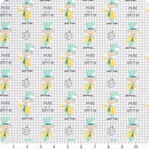 Licensed Alice in Wonderland Madhatter fabric in Gray - by Camelot Designs - You choose the cut