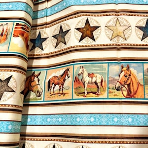 Horse Stripe in Cream part of the Hey Cowgirl Line by Morris Creative Group for Quilting Treasures - you choose the cut