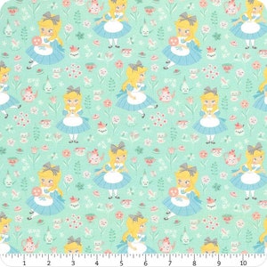 Licensed Alice in Wonderland Fabric in Turquoise - by Camelot Designs - You choose the cut