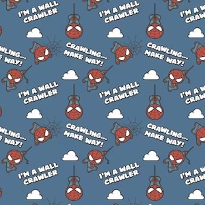 Character Nursery - Spidey Crawler in Navy fabric by Camelot fabrics -  your choice of cut
