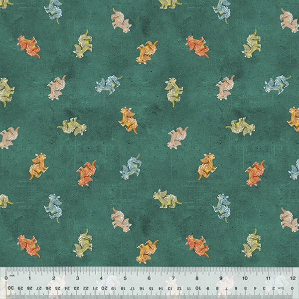 Age of the Dinosaurs - Tiny Triceratops in Teal - part of the Age of the Dinosaurs Line by Anthology Fabrics - You choose the cut