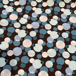 Blue and White Dots on Brown Fabric -  17 inch piece