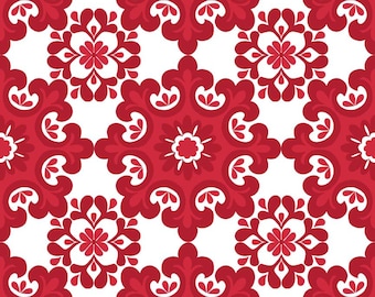 Home Dec Ornate Damask on Red  1 yard