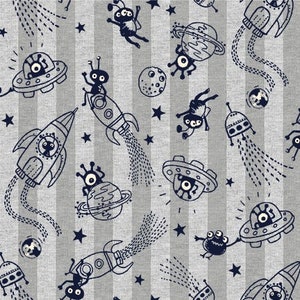 Monster Astronauts in Gray part of the Space Oddity Line by Michael Miller Fabrics - You choose the cut