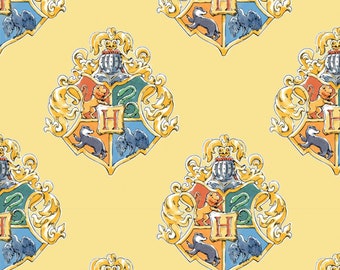 Licensed - Watercolor Crests in yellow part of the Wizarding World Line by Camelot fabrics -  your choice of cut