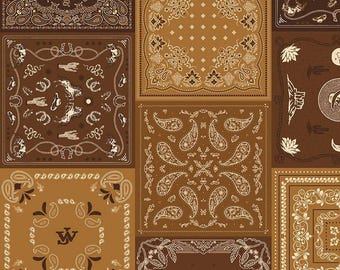 John Wayne American West Bandana in Brown by Riley Blake Designs - your choice of cut