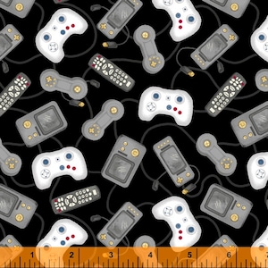 Remotes and Controllers in Black part of the Mancave Line by Windham Fabrics - You choose the cut