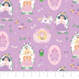Sweet Princesses in Purple - Part of the Once Upon a Time Line by Camelot Fabrics- your choice of cut