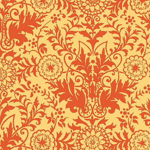 Lyla Damask Paloma in Gold and Orange  from Quilting Treasures - by the yard