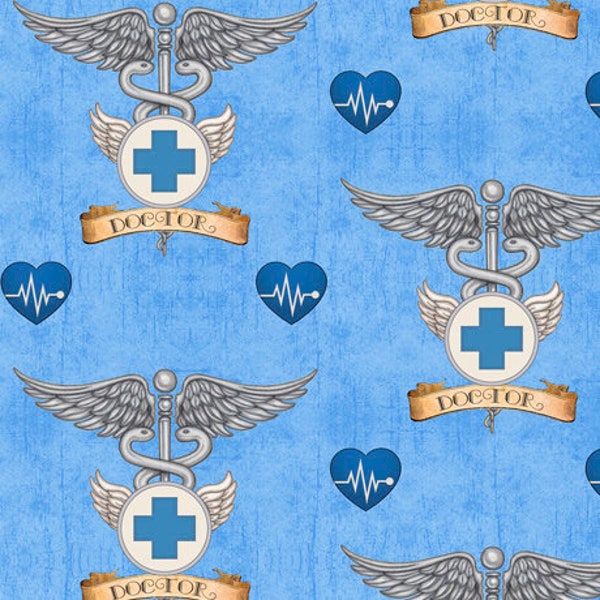 Doctor Symbol in Blue part of the Just What the Doctor ordered line by Quilting Treasures Fabrics  - You choose the cut