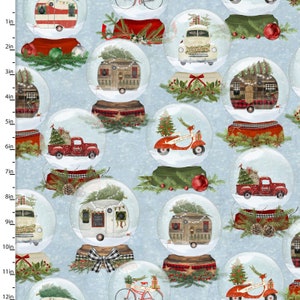 Transport Globes in Blue part of the A Christmas to Remember Line by 3 Wishes Fabric  - You choose the cut