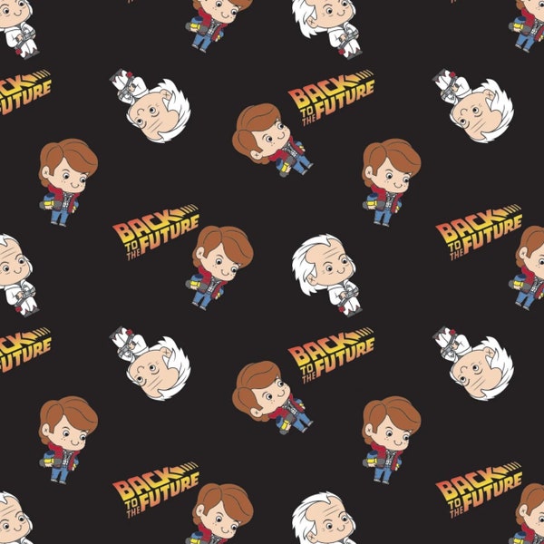 Licensed Back to the Future - Chibi Marty and  Doc in Black by Camelot Fabrics- You choose the cut