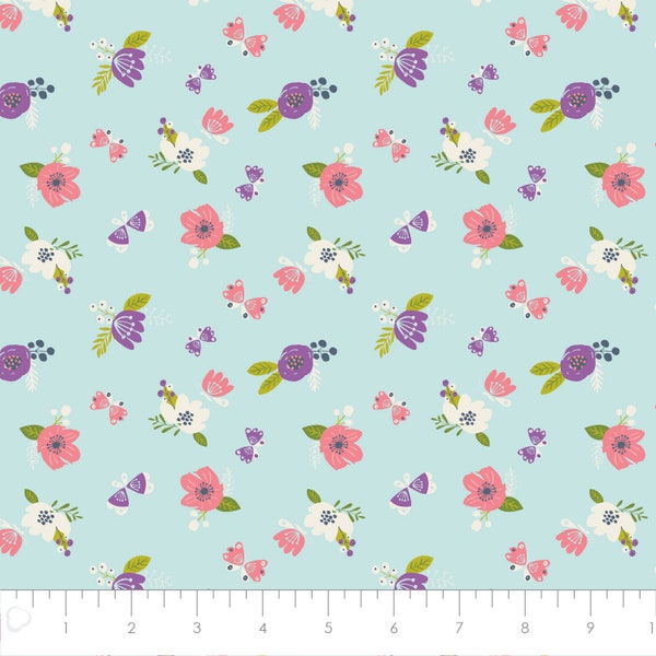 Flowers in Aqua from Camelot Fabrics - You choose the cut