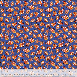 School of Clownfish in Ocean Blue part of the Deep Sea Line by Whistler Studios for Windham Fabrics