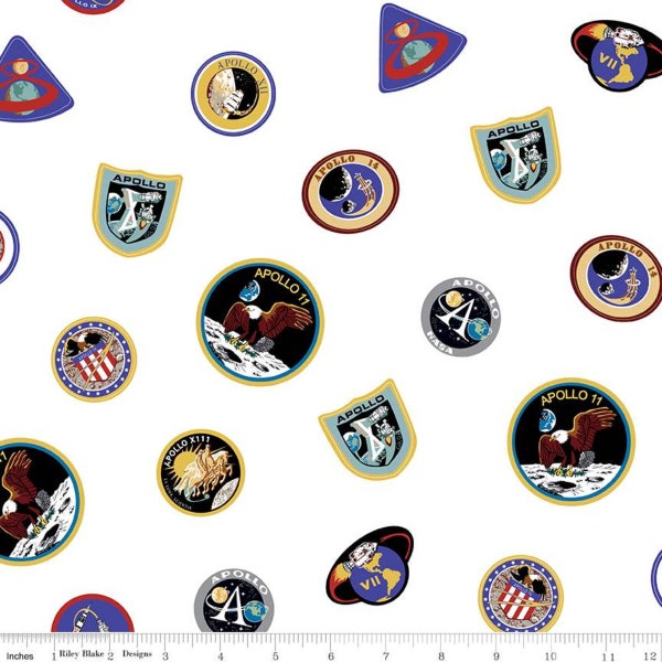 NASA Apollo 11 Main Patches in White -  by Riley Blake Designs - your choice of cut