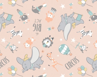 Disney Fabric Camelot Disney Dumbo Bunting Banners Zinc Gray on White Circus Banner and Stars 100/% cotton fabric by the yard CA815