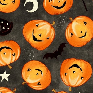 Halloween Tossed Pumpkins Fabric by David Textiles - 27 inch piece