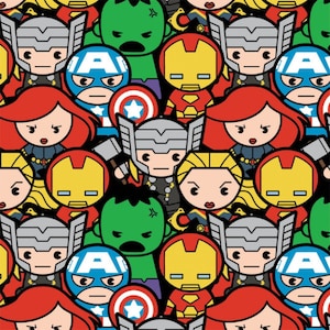 Licensed Avengers Assemble in Multi part of the Avengers Line by Camelot fabrics -  your choice of cut