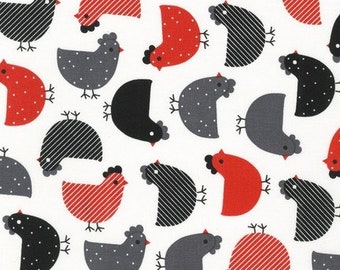 Urban Zoologie Chickens in Red by Robert Kaufman Fabrics - 26 inch piece