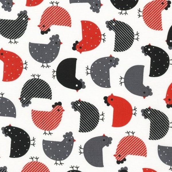 Urban Zoologie Chickens in Red by Robert Kaufman Fabrics -  You chose the cut