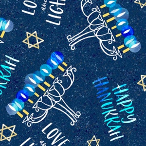 Menorahs in Dark Blue - part of the Love & Light Collection by Quilting Treasures  - You choose the cut