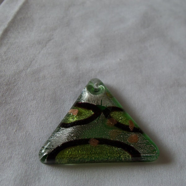 Focal, glass, green with silver- and gold-color foil, 42x38mm triangle. Sold individually